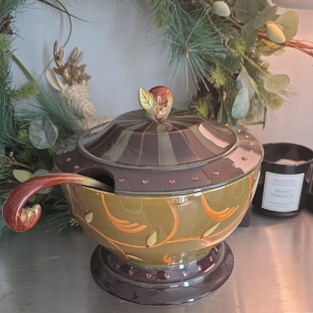 Demdaco Chocolate Berries Multicolor Ceramic Soup Tureen